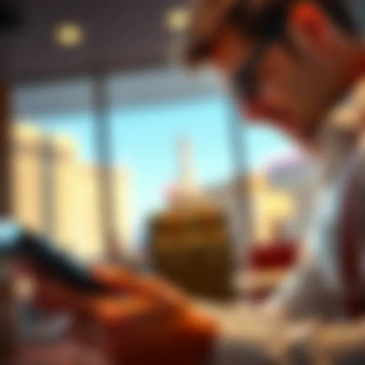 Traveler examining hotel bills with a calculator to manage costs