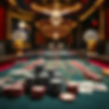 An intricate baccarat table setup with cards and chips