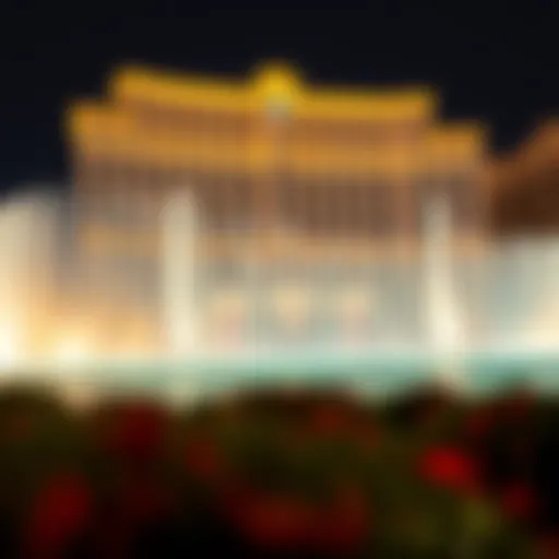 Dazzling display of the Bellagio Fountain show at night