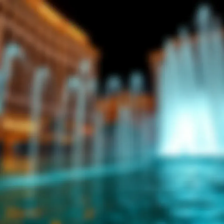 Close-up of water jets during the fountain spectacle