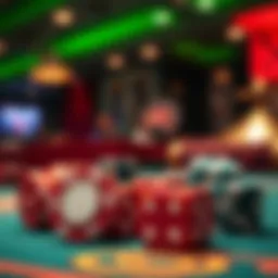 Gambling chips and dice on a gaming table