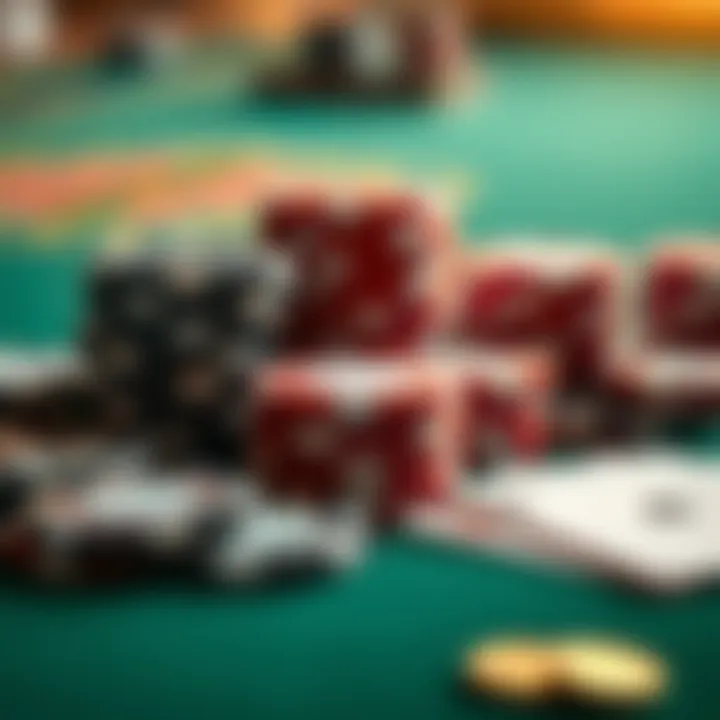 Close-up of casino chips and cards showcasing gameplay mechanics