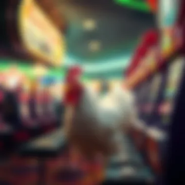 Artistic portrayal of the excitement and atmosphere within a casino featuring Chicken Drop