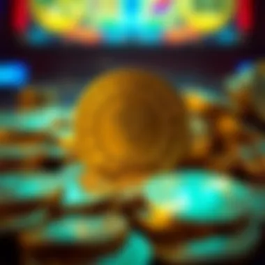 A close-up view of virtual coins representing wealth and strategy