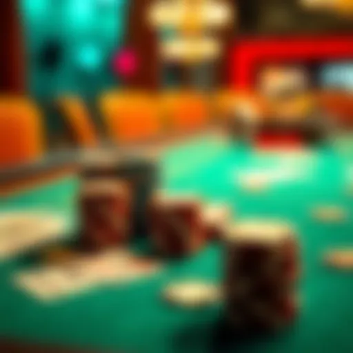 A vibrant poker table setting showcasing chips and cards