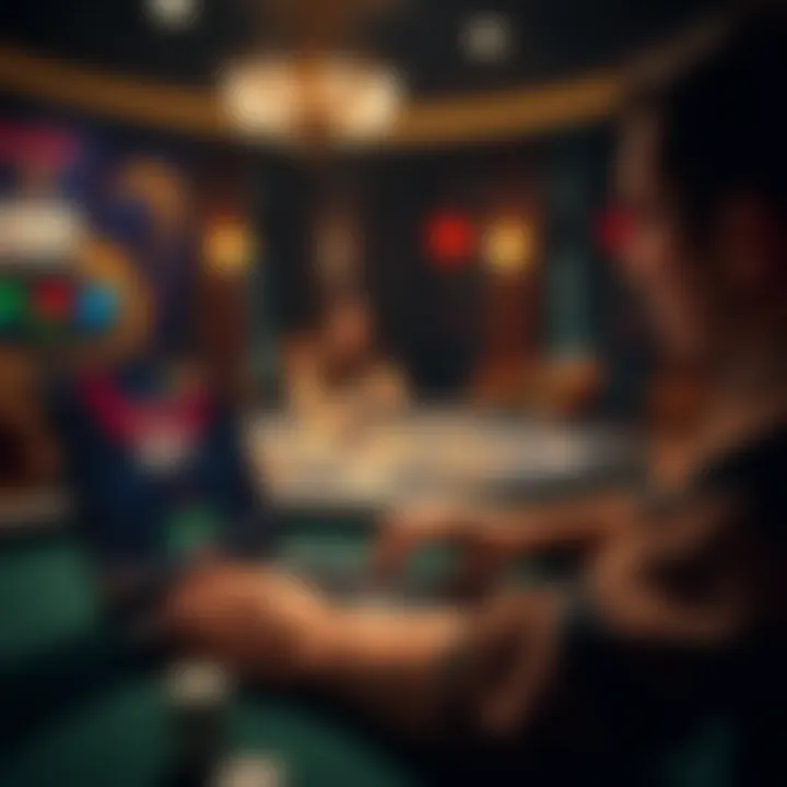 Player engaged in an online poker game on a laptop