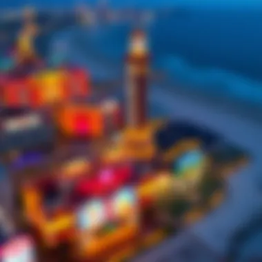 Aerial view of casinos near Tropicana Atlantic City showcasing vibrant lights and architecture