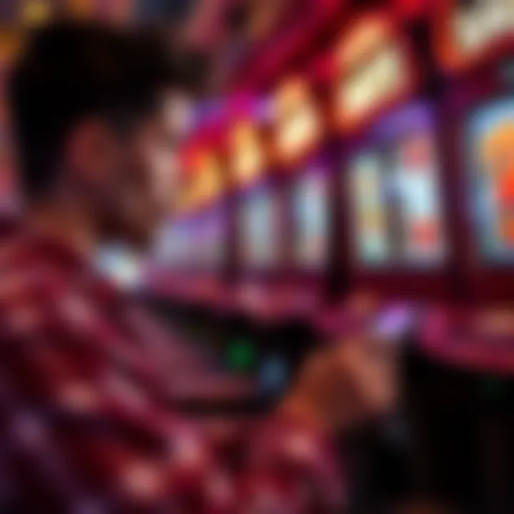 A gamer focused on the screen, showcasing intense engagement while playing free deluxe slots