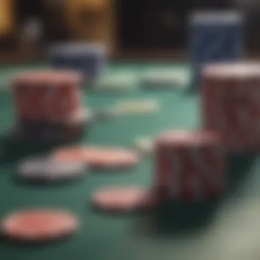 An array of poker chips and cards on a table