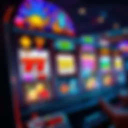 Colorful slot machine interface showcasing various symbols and themes