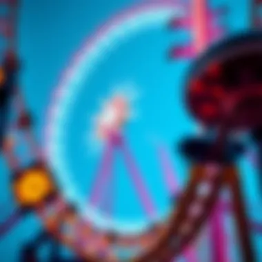 Close-up of roller coaster design and engineering