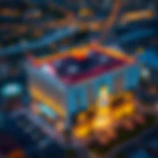 Aerial view of mLife casino exterior at night