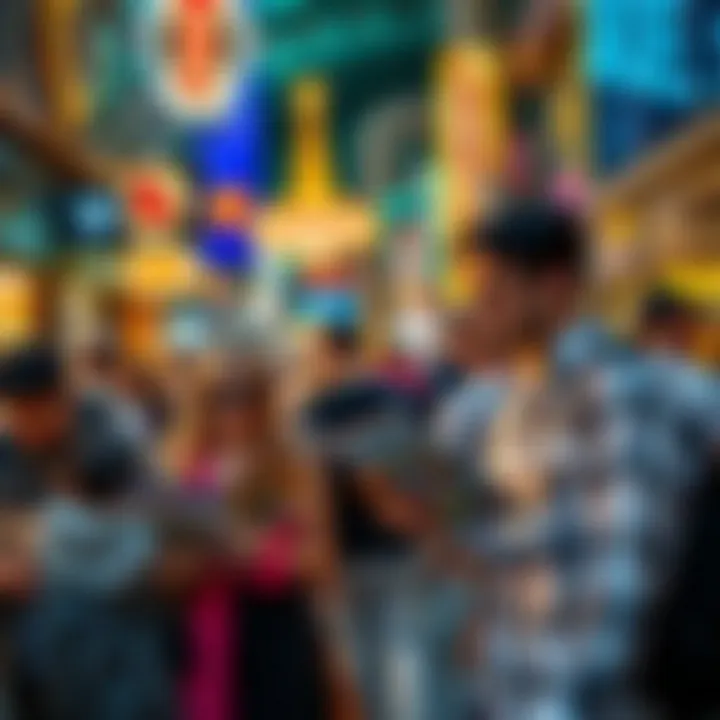 Tourists Engaged with Local Magazines A bustling Las Vegas street filled with tourists reading local publications