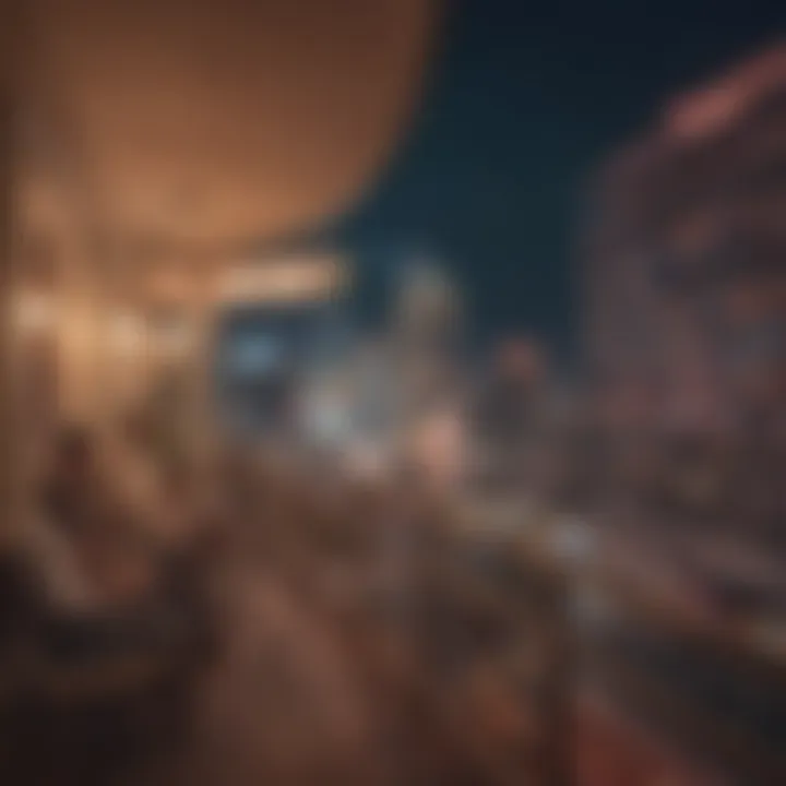 Smokers enjoying a night view from a hotel balcony