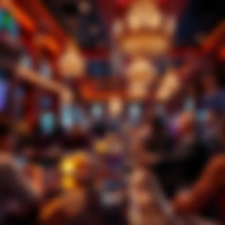 An elegant bar within a casino, featuring patrons enjoying drinks and conversations, emphasizing the entertainment venue aspect.