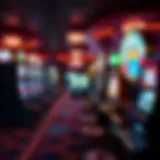 A captivating view of a local casino's gaming floor, showcasing a variety of slot machines and table games.