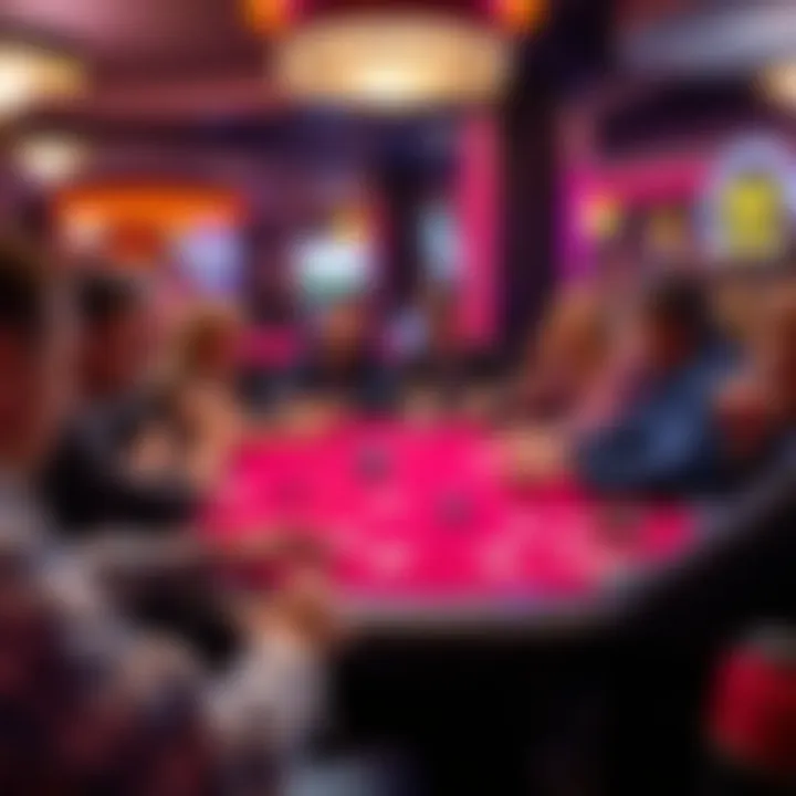 A close-up of a poker table with players engaged in a strategic game, highlighting the social aspect of casino gaming.