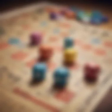 Close-up of bingo cards and markers on a table