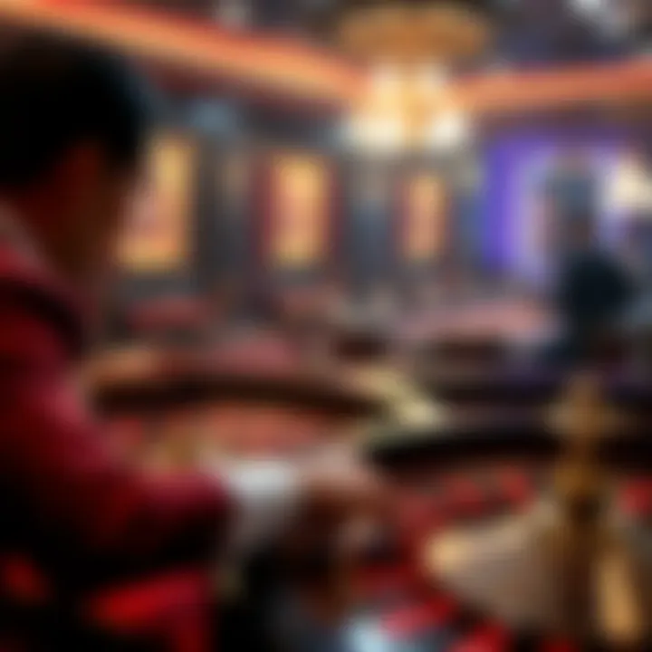 Player analyzing strategy at roulette table