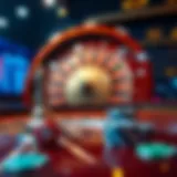 Roulette wheel with balls and chips