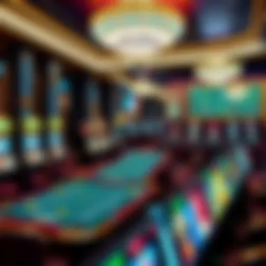 The Allure of Casino Interiors: Gaming Tables and Slot Machines An elegant casino interior filled with gaming tables and slot machines