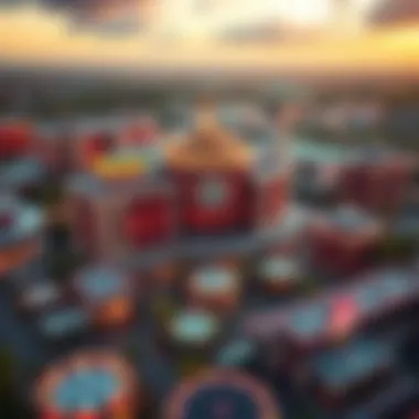 Aerial view of a live casino complex highlighting its architecture