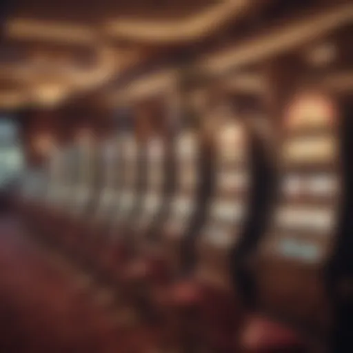 Interior view of a classic casino showcasing vintage slot machines and elegant decor