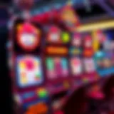 A vibrant slot machine display showcasing various symbols and themes