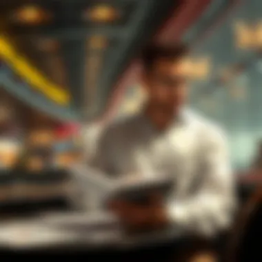 An expert bettor analyzing race data and statistics, illustrating the strategic aspect of betting