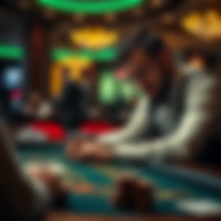 A thoughtful player analyzing game strategies at a blackjack table