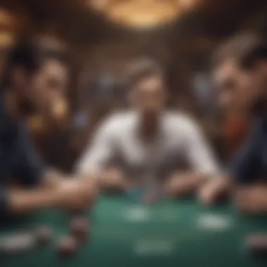 An intense poker table setting with players focused on the game.