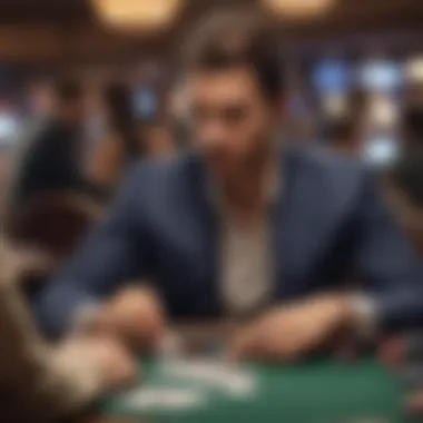 Strategic Analysis in Poker A player analyzing their cards with a thoughtful expression, showcasing strategic thinking.