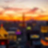 Aerial view of Las Vegas skyline at sunset