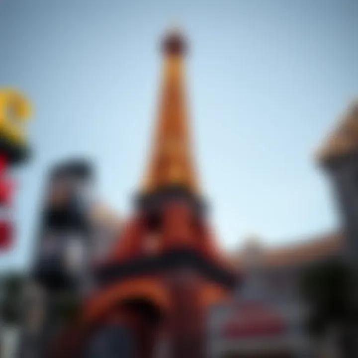 A stunning view of the Eiffel Tower replica in Las Vegas highlighting its architectural details.