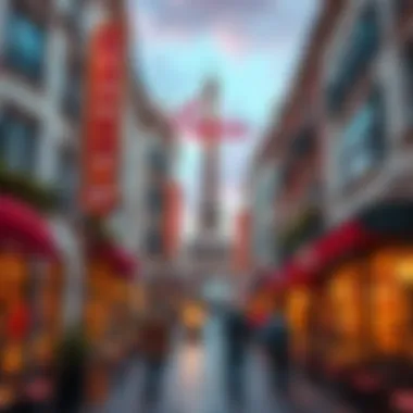 Charming street scene resembling Paris, complete with quaint cafes and street performers.