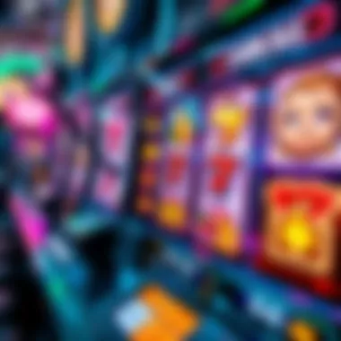 Close-up view of a modern slot machine interface displaying vibrant graphics and symbols