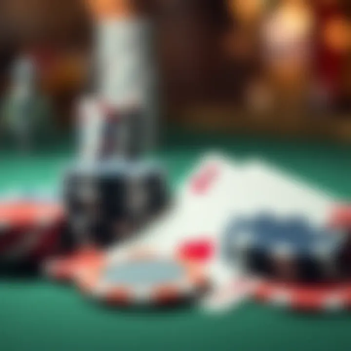 A close-up of poker chips and cards symbolizing strategy