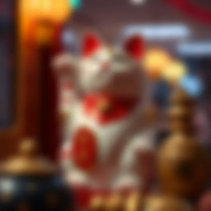 Lucky cat statue in a personal space symbolizing joy