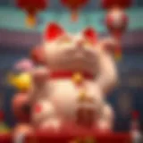 A traditional lucky cat statue showcasing a raised paw