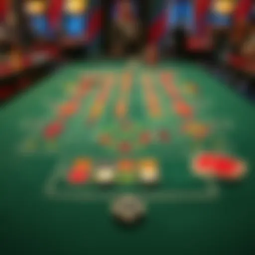 Detailed layout of a craps table highlighting various betting areas