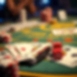 A close-up view of a Hi-Low game setup featuring cards and dice.